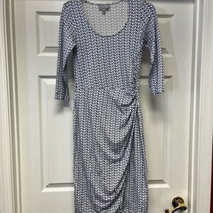 PURE Collection White & Blue Print Faux Wrap Maxi Dress sz 2 EUC